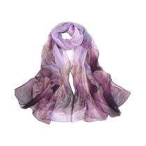 Lenço De Seda Com Estampa Floral Para Mulheres, Xale Longo, Protetor Solar Para Praia, Hijab