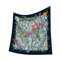 Lenço De Seda Estampado Floral 90CM Para Mulheres, Lenço Quadrado, Xale De Praia, Bandana, Hijab,