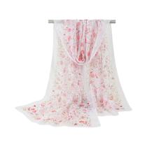 Lenço De Seda Estampado Floral Para O Verão, Xale Leve De Chiffon, Toalha Protetora Solar Para