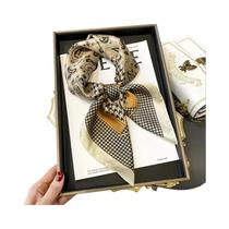 Lenço De Seda Feminino 70x70cm Luxuoso Com Estampa De Corrente Fino Para Pescoço Proteção Solar Moda