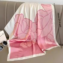 Lenço De Seda Floral Rosa 70cm Para Mulheres, Elegante E Versátil, Lenço Quadrado De Seda Simulada