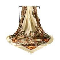 Lenço De Seda Grande Com Estampa Vintage Versátil Para Primavera, Lenço Quadrado De 90x90cm Com