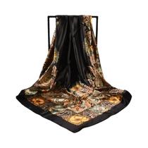 Lenço De Seda Grande Com Estampa Vintage Versátil Para Primavera, Lenço Quadrado De 90x90cm Com