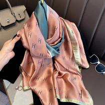 Lenço De Seda Grande Feminino De Luxo, Xale, Hijab, Com Design De Listras E Setas, Proteção Solar,