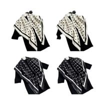 Lenço De Seda Preto E Branco Com Poás Para Mulheres 90x90, Bandana Luxuosa Simples De Alta Qualidade