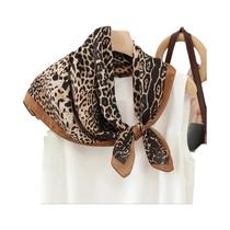 Lenço De Seda Satin Com Estampa De Leopardo 70X70cm, Xale Suave E Liso, Hijab, Faixa De Cabelo,
