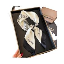 Lenço De Seda Satin Para Mulheres Com Estampa Listrada, Bandana Quadrada, Muffler Para Pescoço,