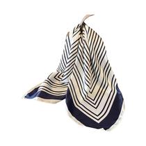 Lenço De Seda Satinada Para Mulheres Com Estampa Listrada, Bandana Quadrada, Muffler Para Pescoço,