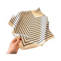 Lenço De Seda Satinada Para Mulheres Com Estampa Listrada, Bandana Quadrada, Muffler Para Pescoço,