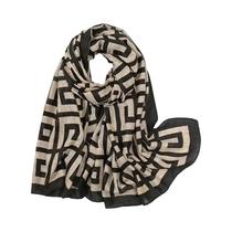 Lenço De Seda Xadrez Feminino 190x60 Grande Capa Outono Inverno Quente Moda Coreana Estampado