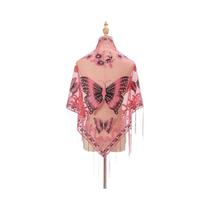 Lenço Elegante Feminino Com Estampa De Borboleta E Renda, Cachecol De Verão Em Cor Sólida Com