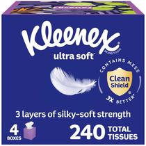 Lenço facial Kleenex Ultra Soft 3-Ply 240 lenços 4 caixas Lenço facial Kleenex Ultra Soft 3-Ply 240 lenços 4 caixas