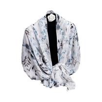 Lenço Feminino 88x180cm Com Toque De Algodão E Linho, Estampa De Galhos, Xale Com Borlas, Quatro