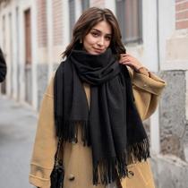 Lenço Feminino De Caxemira Preto Quente Inverno Senhoras Cachecol Novo XWJ09