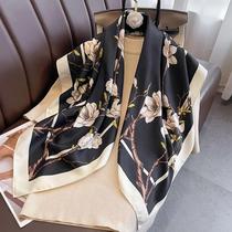 Lenço Feminino Estampado Floral Grande 90cm De Seda Sintética, Xale Fino Da Moda Lenço Feminino Estampado Floral Grande 90cm De Seda Sintética, Xale Fino Da Moda