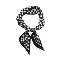 Lenço Feminino Fino Clássico De Seda Sintética Com Estampa Xadrez Para Primavera/Verão, Estilo Lenço Feminino Fino Clássico De Seda Sintética Com Estampa Xadrez Para Primavera/Verão, Estilo