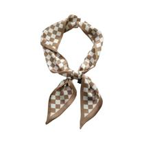 Lenço Feminino Fino Clássico De Seda Sintética Com Estampa Xadrez Para Primavera/Verão, Estilo