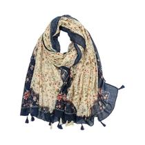 Lenço Feminino Floral De Algodão Com Borlas, Xale De Praia De Verão 185x90cm, Lenço De Cabeça Lenço Feminino Floral De Algodão Com Borlas, Xale De Praia De Verão 185x90cm, Lenço De Cabeça