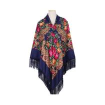 Lenço Feminino Quadrado Russo 160x160cm Com Estampa Floral E Borlas, Quente, Estilo Babushka, Para