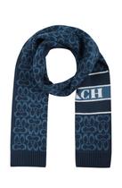 Lenço feminino Signature C da Scarf Coach, tricotado em lã azul verdadeira