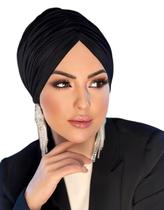 Lenço Feminino Turbante de Luxo Touca Elegante Moda Indiana Cor:Preto Liso