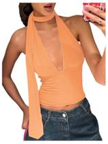 Lenço Halter Crop Top SOLY HUX feminino laranja tamanho L Lenço Halter Crop Top SOLY HUX feminino laranja tamanho L