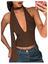 Lenço Halter Crop Top SOLY HUX feminino marrom café XS Lenço Halter Crop Top SOLY HUX feminino marrom café XS