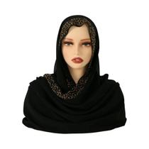 Lenço Hijab De Chiffon Com Strass Para Mulheres, Xale Elástico Liso, Faixa De Cabeça Muçulmana,
