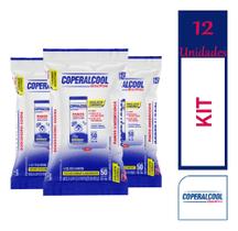 Lenço Pano Toalha umedecido álcool 70 Coperalcool kit 12 pacotes com 50 unidades