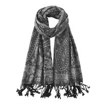 Lenço Pashmina Jacquard Paisley Nonakgado Preto Prata Lenço Pashmina Jacquard Paisley Nonakgado Preto Prata
