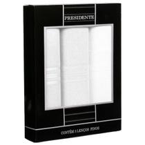 Lenço presidente masculino caixa com 3 unidades 100% algodão