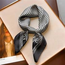 Lenço Quadrado De Seda Estampado Houndstooth De 70cm Para Mulheres, Bandana Versátil E Elegante Com