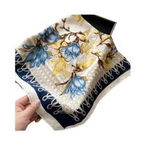Lenço Quadrado De Seda Estampado Houndstooth De 70cm Para Mulheres, Bandana Versátil E Elegante Com