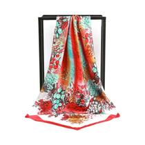 Lenço Quadrado De Seda Feminino 90cm Com Estampa Floral, Foulard De Cetim Designer, Bandana, Hijab,