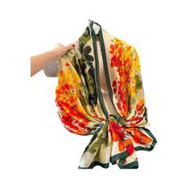 Lenço Quadrado De Seda Feminino 90cm Com Estampa Floral, Foulard De Cetim Designer, Bandana, Hijab, Lenço Quadrado De Seda Feminino 90cm Com Estampa Floral, Foulard De Cetim Designer, Bandana, Hijab,