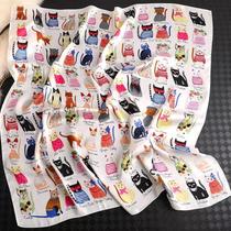 Lenço Quadrado De Seda Feminino Para O Verão Com Estampa De Gato, Laço De Cabelo De Cetim, Hijab De Lenço Quadrado De Seda Feminino Para O Verão Com Estampa De Gato, Laço De Cabelo De Cetim, Hijab De