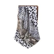 Lenço Quadrado De Seda Imitada Com Estampa De Leopardo Para Mulheres 90CMx90CM Casual Versátil