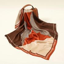 Lenço Quadrado De Seda Luxuosa Para Mulheres Com Listras Geométricas, Hijab Muçulmano De Alta Lenço Quadrado De Seda Luxuosa Para Mulheres Com Listras Geométricas, Hijab Muçulmano De Alta