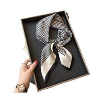 Lenço Quadrado Fino De Seda Com Estampa Houndstooth Preto E Cinza 2758 Para Mulheres, Lenço