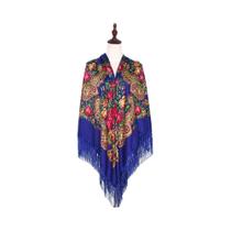 Lenço Quadrado Grande 160x160cm Feminino Com Estampa Floral, Xale Luxuoso Com Franjas, Bandana