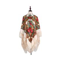 Lenço Quadrado Grande 160x160cm Feminino Com Estampa Floral, Xale Luxuoso Com Franjas, Bandana