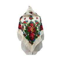Lenço Quadrado Luxuoso Com Estampa Floral E Franjas 120x120cm Para Mulheres, Estilo Russo E