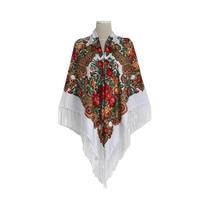 Lenço Quadrado Russo Feminino 160x160cm Com Estampa Floral E Borlas, Xale Quente, Bandana Babushka,