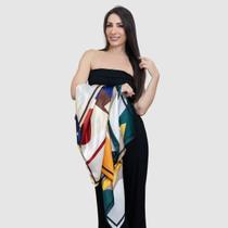 Lenço Seda Cetim Luxuoso Feminino 90x90cm Estampado Moda Verão