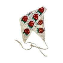 Lenço Triangular De Tricô Feminino Da Moda, Acessório De Cabelo Versátil Com Estampa De Morango
