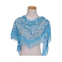 Lenço Triangular Feminino 125x36cm Com Borlas, Bordado Floral Em Renda, Xale De Oração Para Igreja,