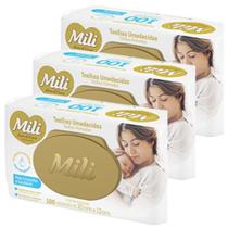 Lenço Umedecido Mili Love & Care Premium 3 Pacotes c/ 100 (0% álcool e parabenos) super macias