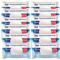 Lenço Umedecido ou Toalhas Antissépticas Mili 12 pacotes c/ 50 (total: 600 toalhas)