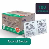 Lenço Umedecido Para Assepsia Álcool Swabs BD Com 100 Un.