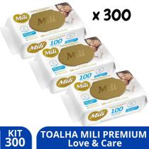 Lenço Umidecido Mili Love Care com 3 Pacotes 100 folhas em cada. Lenço Umidecido Mili Love Care com 3 Pacotes 100 folhas em cada.